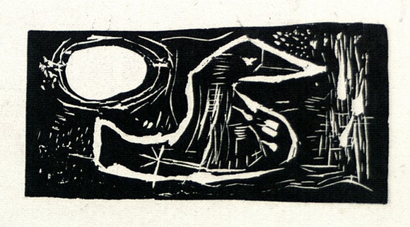 Artist: b'Brash, Barbara.' | Title: b'(Bird and moon).' | Date: c.1955 | Technique: b'linocut, printed in black ink, from one block'