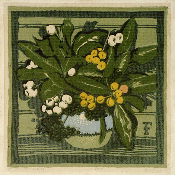 Artist: b'Flett, James.' | Title: b'Berries.' | Date: c.1932 | Technique: b'linocut, printed in colour, from seven blocks'