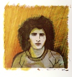 Artist: SHOMALY, Alberr | Title: Self portrait with striped background | Date: 1973 | Technique: offset-lithograph
