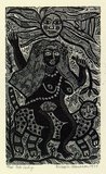 Artist: b'HANRAHAN, Barbara' | Title: b'Cat lady' | Date: 1977 | Technique: b'wood-engraving, printed in black ink, from one block'