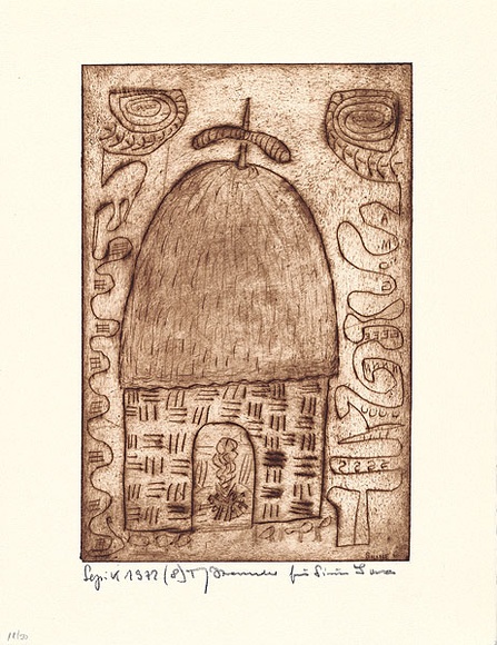 Artist: b'Goma, Siune.' | Title: b'Rundhaus [Roundhouse]' | Date: 1972 | Technique: b'etching, printed in brown ink, from one plate'
