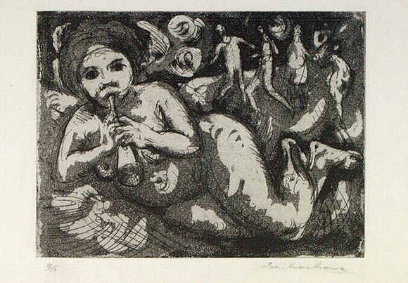 Artist: b'Armstrong, Ian.' | Title: b'Spirit of the dance.' | Date: c.1955 | Technique: b'etching, drypoint and aquatint, printed in black ink, from   one plate)'