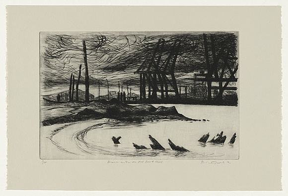 Artist: b'AMOR, Rick' | Title: b'River with an old boat hull.' | Date: 1991 | Technique: b'etching, printed in black ink with plate-tone, from one plate'