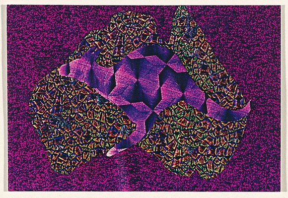 Artist: b'McDiarmid, David.' | Title: b'Postcard (Australia and a kangaroo)' | Date: 1985 | Technique: b'screenprint, printed in colour, from multiple stencils; collage' | Copyright: b'Courtesy of copyright owner, Merlene Gibson (sister)'