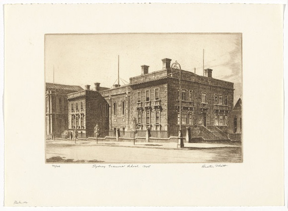 Artist: b'PLATT, Austin' | Title: b'Sydney Grammar School' | Date: 1945 | Technique: b'etching, printed in black ink, from one plate'