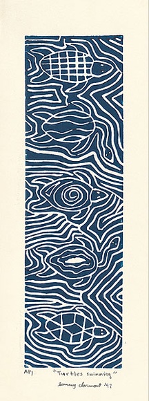 Artist: b'Clarmont, Sammy.' | Title: b'Turtles swimming [1]' | Date: 1997 | Technique: b'linocut, printed in colour, from one block'