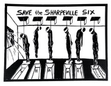 Artist: Gibb, Viva Jillian. | Title: Save the Sharpeville six | Date: 1988 | Technique: screenprint, printed in black ink, from one stencil