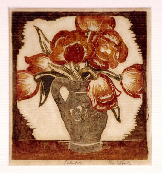 Artist: b'Wood, Rex.' | Title: b'Tulips' | Date: c.1934 | Technique: b'linocut, printed in colour inks, from multiple blocks'