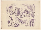 Artist: MACQUEEN, Mary | Title: Egg, fruit and flowers | Date: 1959 | Technique: lithograph, printed in purple ink, from one plate | Copyright: Courtesy Paulette Calhoun, for the estate of Mary Macqueen