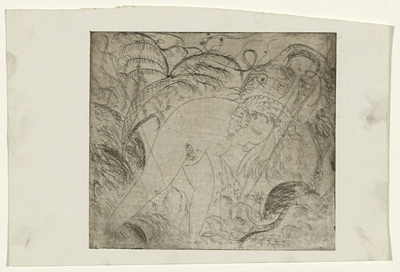 Artist: b'BOYD, Arthur' | Title: b'not titled  [Nude and serpent with ferns].' | Date: 1960-70 | Technique: b'etching, printed in black ink, from one plate' | Copyright: b'Reproduced with permission of Bundanon Trust'