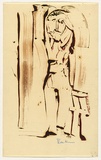 Artist: b'Blackman, Charles.' | Title: b'Figure in doorway.' | Date: 1953 | Technique: b'monotype, printed in colour, from one plate'