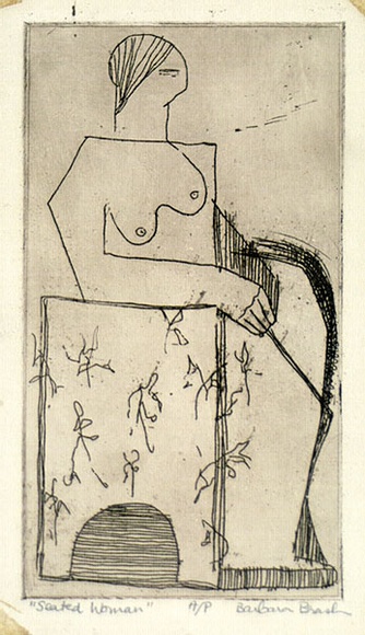 Artist: b'Brash, Barbara.' | Title: b'Seated woman.' | Date: 1950s | Technique: b'etching, printed with plate-tone in brown ink from one plate'