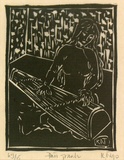 Artist: Nguyen, Tuyet Bach. | Title: Dan Tranh [Koto, Zheng, Dan Tranh] | Date: 1990 | Technique: linocut, printed in black ink, from one block