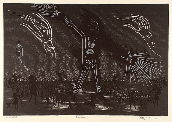 Artist: b'Nedelkopoulos, Nicholas.' | Title: b'Dark lands' | Date: 1987 | Technique: b'lithograph and screenprint, printed in colour, from two stones and one screen'