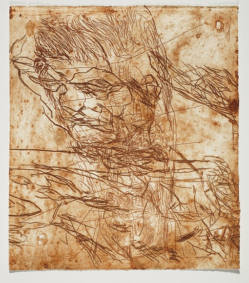 Artist: b'PARR, Mike' | Title: b'Alphabet/Haemorrhage.' | Date: 1992-93 | Technique: b'etching, printed in red ochre ink, from one plate'