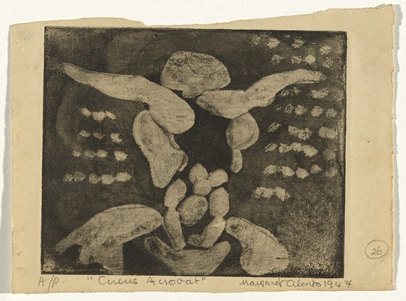 Artist: b'Cilento, Margaret.' | Title: b'Circus acrobat.' | Date: 1947 | Technique: b'etching and aquatint, printed in black ink, from one plate'