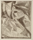 Artist: b'Birmingham, Richard.' | Title: b'not titled [figure and lines]' | Date: c.1988 | Technique: b'etching, printed in black ink, from one plate'
