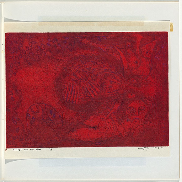 Artist: b'Pugh, Clifton.' | Title: b'Europa and the Bull.' | Date: 1971 | Technique: b'etching, printed in colour using the oil viscosity technique, from one plate'