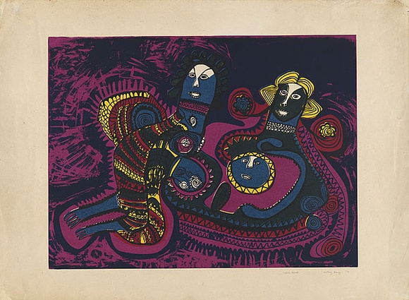 Artist: b'Aseng, Wkeng.' | Title: b'Tupela Marit.' | Date: 1977 | Technique: b'screenprint, printed in colour, from five stencils'