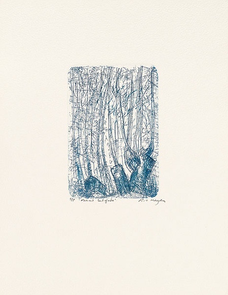 Artist: b'MEYER, Bill' | Title: b'Forest intifada.' | Date: 1992 | Technique: b'etching, printed in dark blue charbonnel, from one plate' | Copyright: b'\xc2\xa9 Bill Meyer'