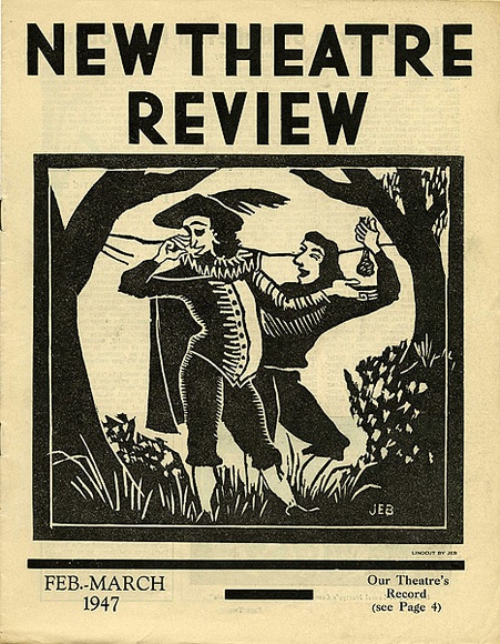 Title: b'New theatre review: Feb-March 1947' | Date: January 1947 | Technique: b'linocut, printed in black ink, from one block; letterpress text'