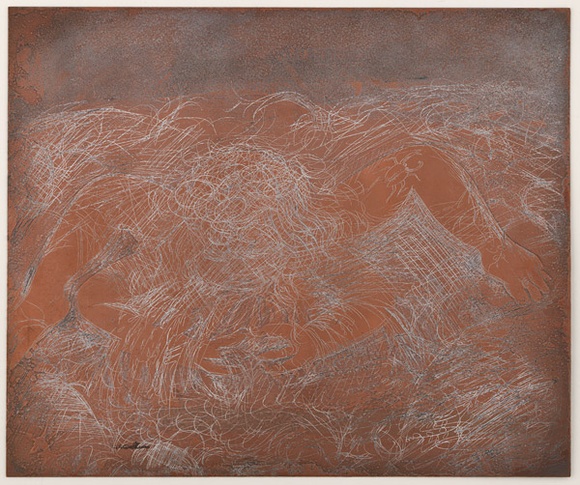 Artist: b'BOYD, Arthur' | Title: b'Plate 6: Washing nude with starry sky.' | Date: 1962-63 | Technique: b'etched plate' | Copyright: b'This work appears on screen courtesy of Bundanon Trust'