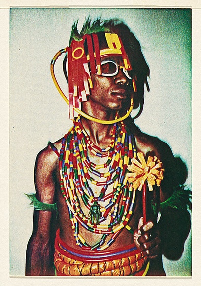 Artist: b'McDiarmid, David.' | Title: b'not titled [smiling Afro-American]: postcard from the series Urban Tribalwear.' | Date: (1980) | Technique: b'photocopy, printed in colour' | Copyright: b'Courtesy of copyright owner, Merlene Gibson (sister)'