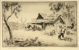 Artist: b'LINDSAY, Lionel' | Title: b'Christmas' | Date: 1935 | Technique: b'etching, printed in warm black ink with plate-tone, from one plate' | Copyright: b'Courtesy of the National Library of Australia'