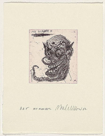 Artist: b'Cullen, Adam.' | Title: b'My number is' | Date: 2002 | Technique: b'etching, printed in black ink, from one plate'