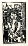 Artist: b'Larter, Richard.' | Title: b'Seated woman (one of 2): from the Age of reason' | Date: c.1958 | Technique: b'linocut, printed in black ink, from one block'