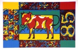 Artist: Chan, Leong. | Title: Postcard: (Bull or cow in geometric field). | Date: 1984 | Technique: screenprint, printed in colour, from multiple stencils