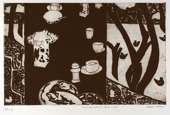 Artist: b'Hattam, Katherine.' | Title: b'Food and water II black & white' | Date: 1998, September | Technique: b'etching and aquatint, printed in black ink with plate-tone, from one plate'