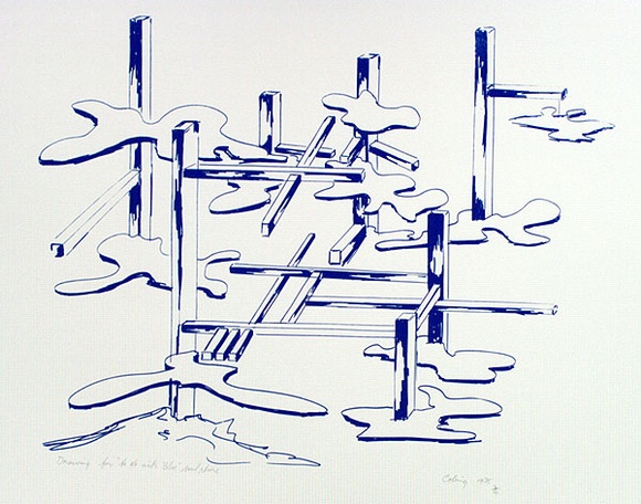 Artist: b'COLEING, Tony' | Title: bDrawing for 'to do with blue' sculpture II (1). | Date: 1975 | Technique: b'screenprint, printed in colour, from multiple stencils'