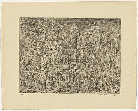 Artist: b'Kaiser, Peter.' | Title: b'not titled [Mountain landscape, Tourettes]' | Date: 1953 | Technique: b'etching, open bite and spit ground, printed in black ink from one plate'