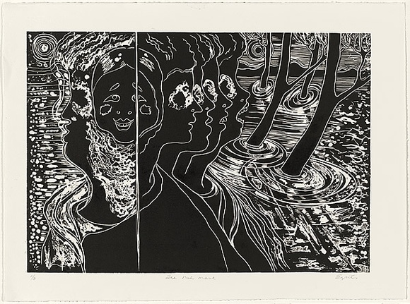 Title: The Noh mask | Date: 1996 | Technique: linocut, printed in black ink, from one block