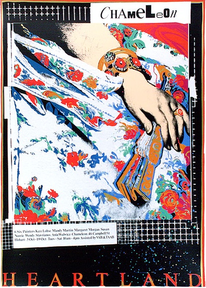 Artist: b'ARNOLD, Raymond' | Title: b'Heartland, Chameleon Gallery, Hobart.' | Date: 1985 | Technique: b'screenprint, printed in colour, from nine stencils'