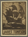 Artist: b'Coleman, Constance.' | Title: b'Bookplate: Janet Tompson.' | Date: 1940s | Technique: b'aquatint, printed in brown ink with plate-tone, from one plate'