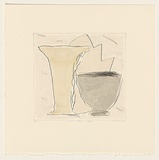 Title: b'Yellow vase and shell' | Date: 1984 | Technique: b'drypoint, printed in black ink, from one perspex plate; hand-coloured'