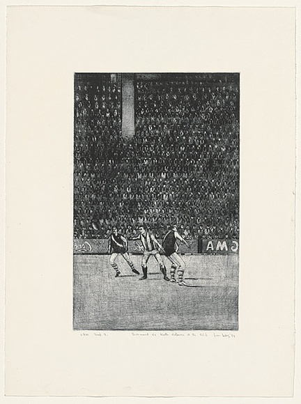 Artist: b'ROUBOS, Leon' | Title: b'Richmond vs North Melbourne at the MCG' | Date: 1984 | Technique: b'etching, printed in black ink, from one plate'