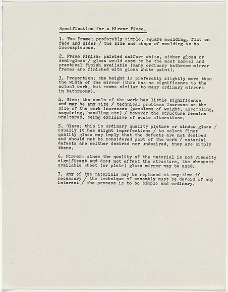 Artist: b'Burn, Ian.' | Title: b'Specification for a mirror piece' | Date: 1967 | Technique: b'photocopy sheet'