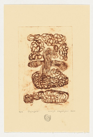 Artist: b'Napaltjarri, Wintjia.' | Title: b'Nyimpara' | Date: 2004 | Technique: b'drypoint etching, printed in brown ink, from one perspex plate'