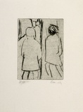 Artist: b'MADDOCK, Bea' | Title: b'Two figures in a lane.' | Date: 1966-67 | Technique: b'drypoint, printed in black ink, from one copper plate'