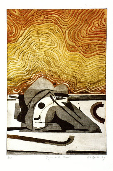 Artist: b'Backen, Earle.' | Title: b'Figure on the beach.' | Date: 1967 | Technique: b'etching and aquatint, printed in colour'