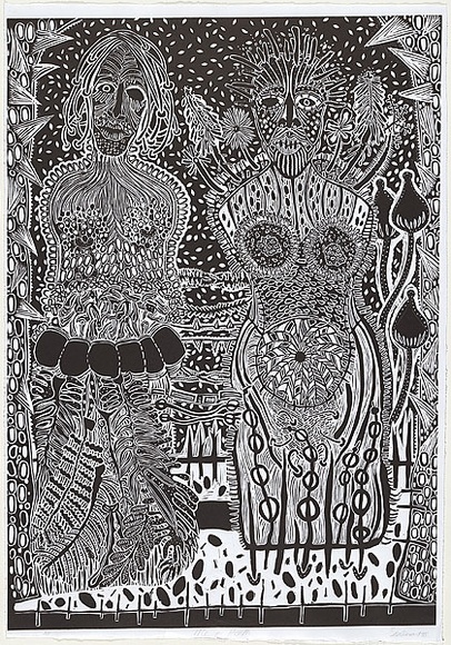 Artist: b'Stewart, Elizabeth.' | Title: b'Me and Heath' | Date: 1995 | Technique: b'linocut, printed in black ink, from one block'