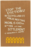Artist: Stewart, Jeff. | Title: Stop the evictions! in Cleveland St. Public meeting...at the Settlement. | Date: (1980) | Technique: screenprint, printed in colour, from two stencils