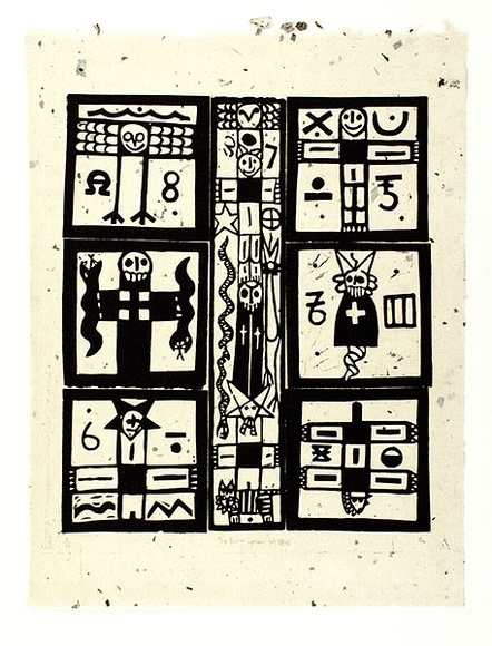 Artist: b'LINES, Benedict' | Title: b'SP for a year, part 2' | Date: 1985 | Technique: b'linocut, printed in black ink, from one block'