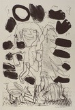 Artist: NELSON, Julia | Title: not titled [child-like figure with dog and ball] | Date: 1989 | Technique: lithograph, printed in black ink from one stone