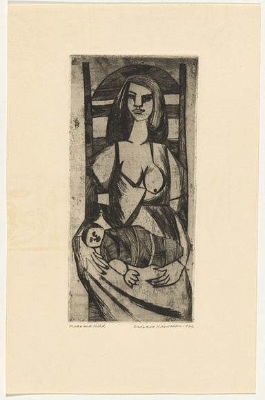 Artist: b'HANRAHAN, Barbara' | Title: b'Mother and child [1].' | Date: 1962 | Technique: b'etching and aquatint, printed in black ink, from one plate'