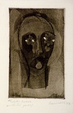 Artist: b'Barwell, Geoff.' | Title: b'Girls head.' | Date: 1954 | Technique: b'etching, drypoint and aquatint, printed in sepia ink, from one plate'