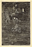 Title: b'Children playing at Kallista' | Date: 1966 | Technique: b'woodcut, printed in black ink, from one block'